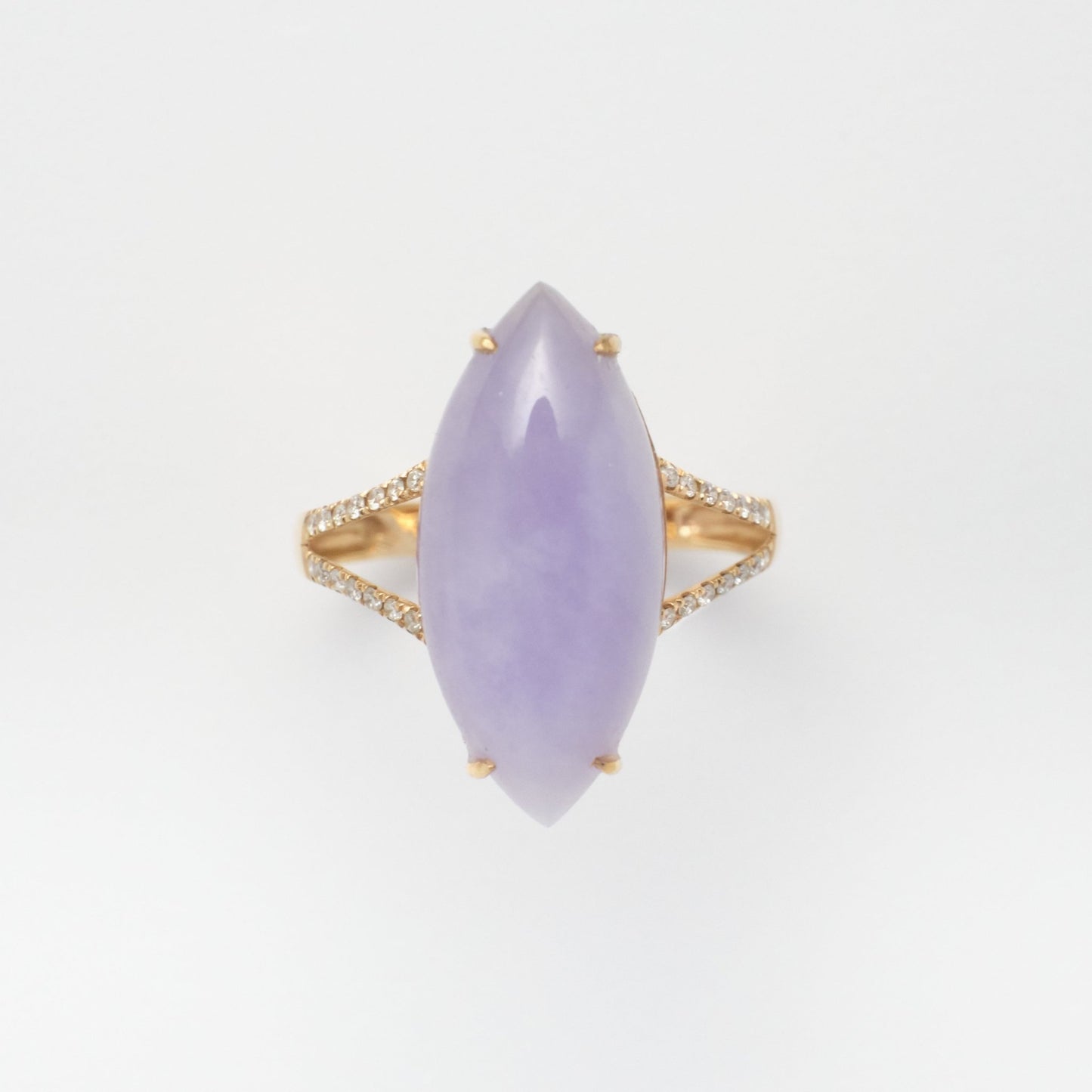 Ring - 18K玫瑰金緬甸紫羅蘭欖尖形天然翡翠配鑽石戒指 - 雅玉珠寶