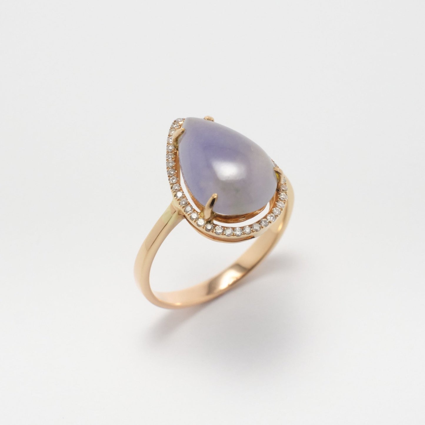 Ring - 18K玫瑰金緬甸紫羅蘭水滴形天然翡翠配鑽石戒指 - 雅玉珠寶