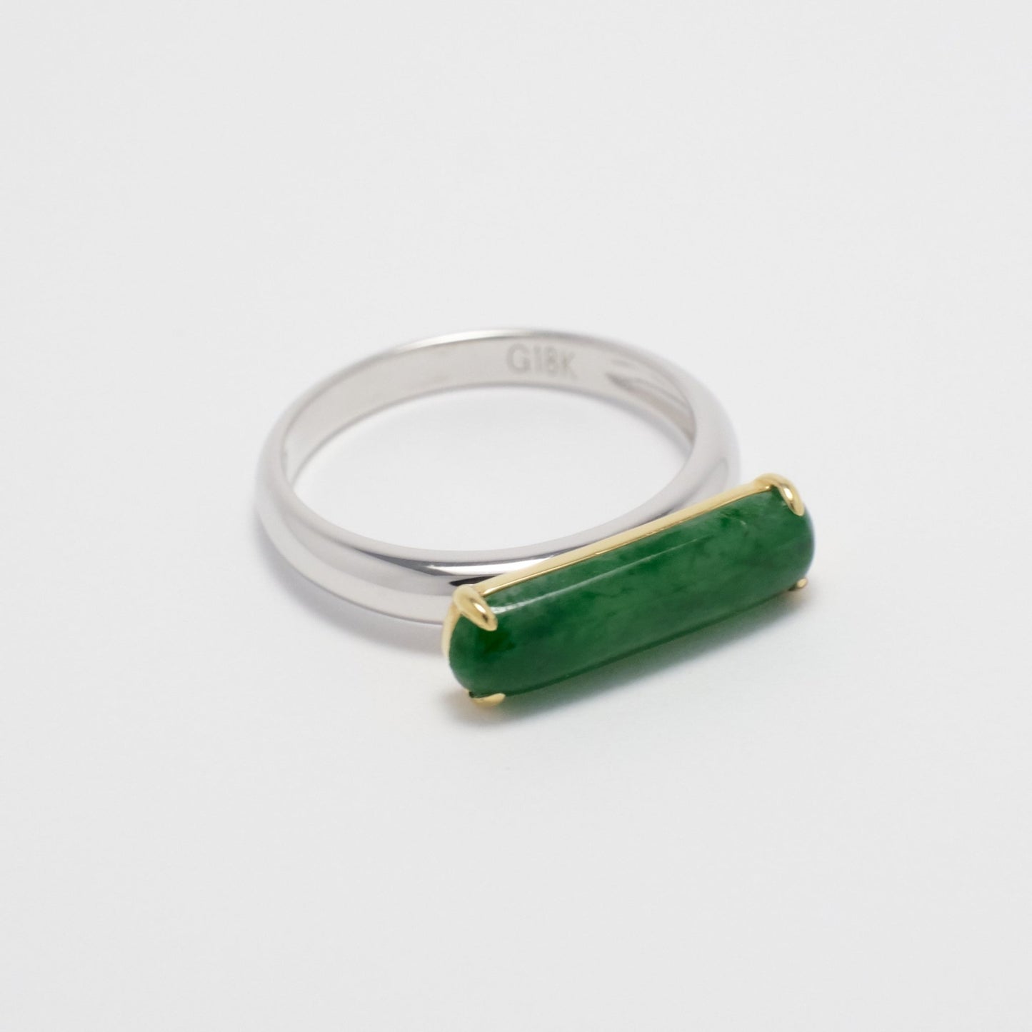 Ring - 18K緬甸老坑花青馬鞍形天然翡翠拼色戒指 - 雅玉珠寶
