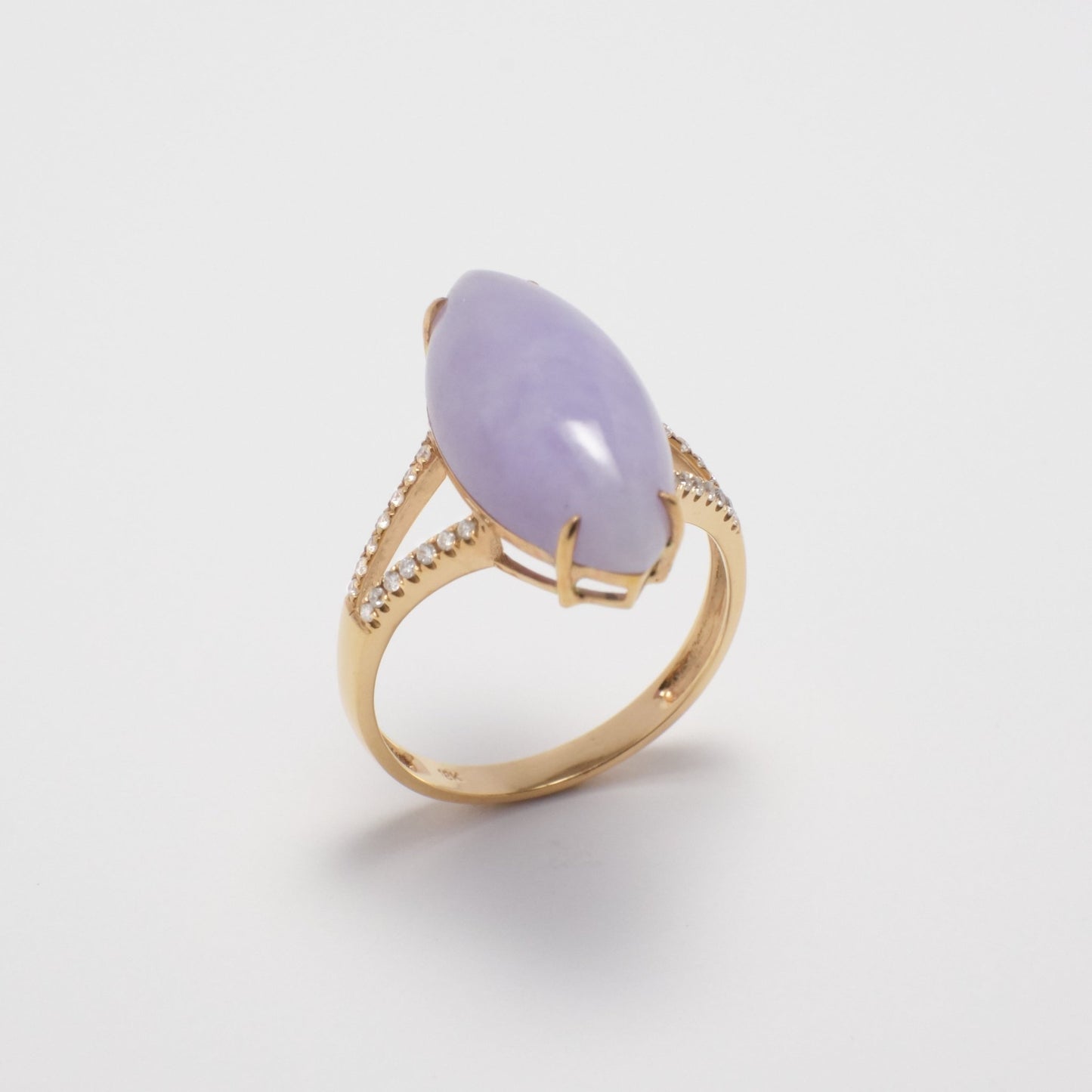 Ring - 18K玫瑰金緬甸紫羅蘭欖尖形天然翡翠配鑽石戒指 - 雅玉珠寶