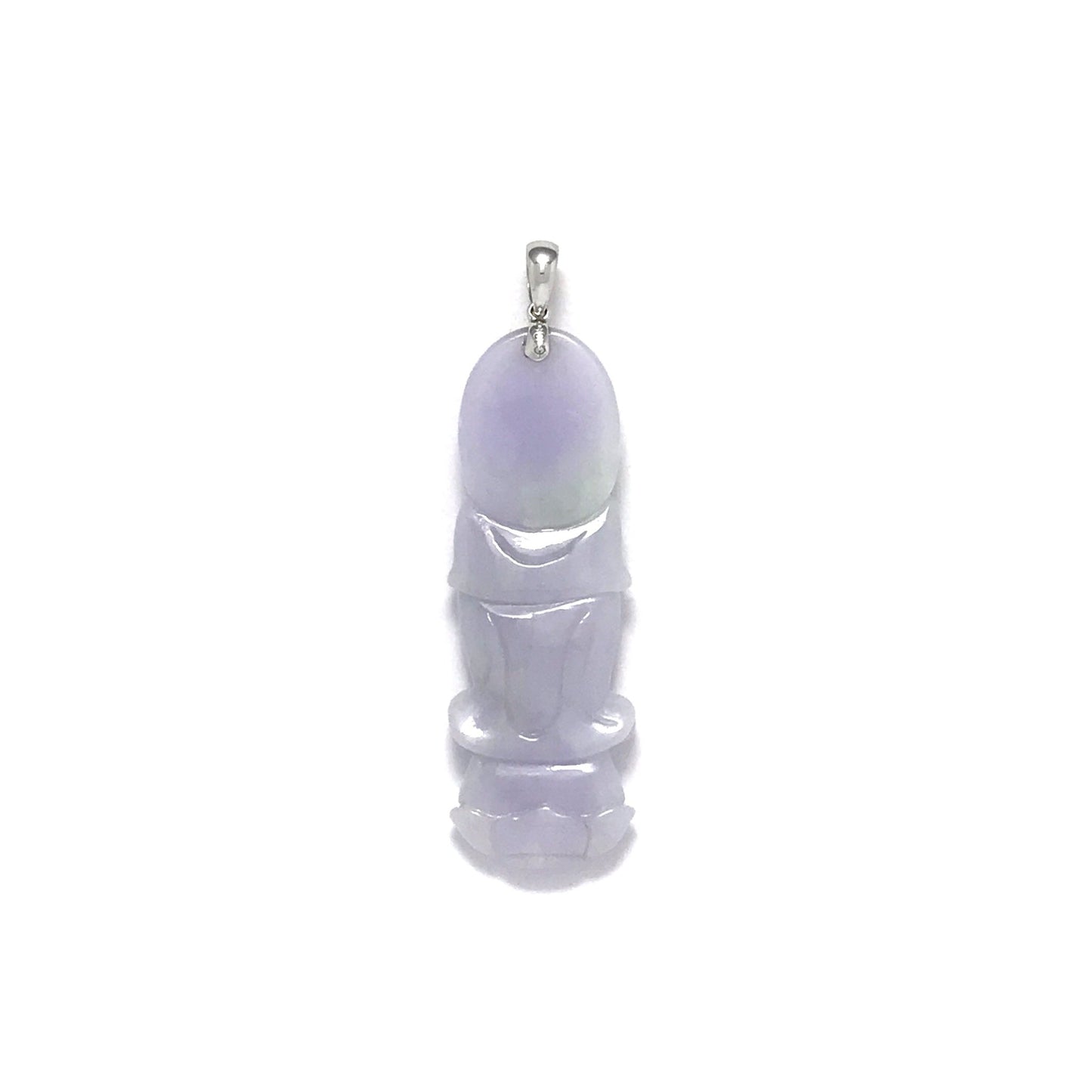 Pendant - 緬甸紫羅蘭觀音雕刻天然翡翠吊墜配18K白色金扣 - 雅玉珠寶