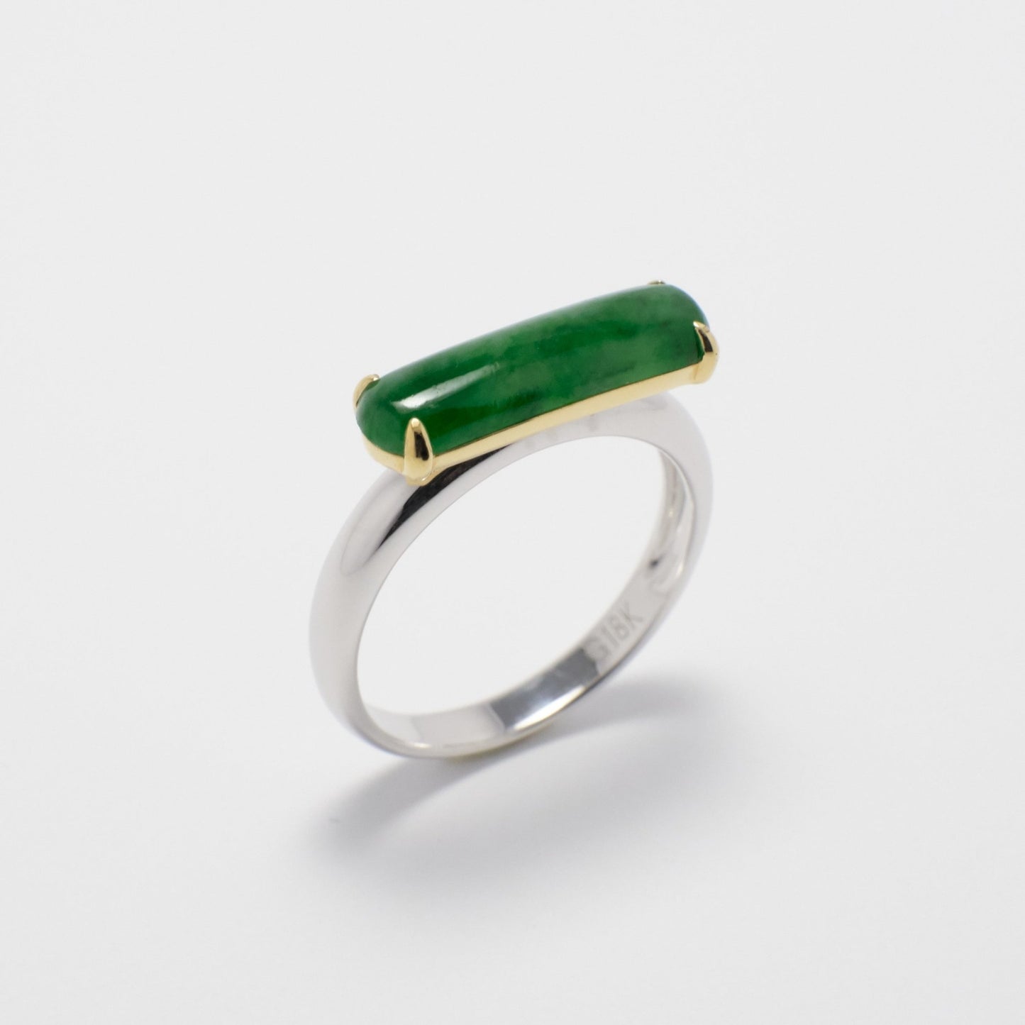 Ring - 18K緬甸老坑花青馬鞍形天然翡翠拼色戒指 - 雅玉珠寶
