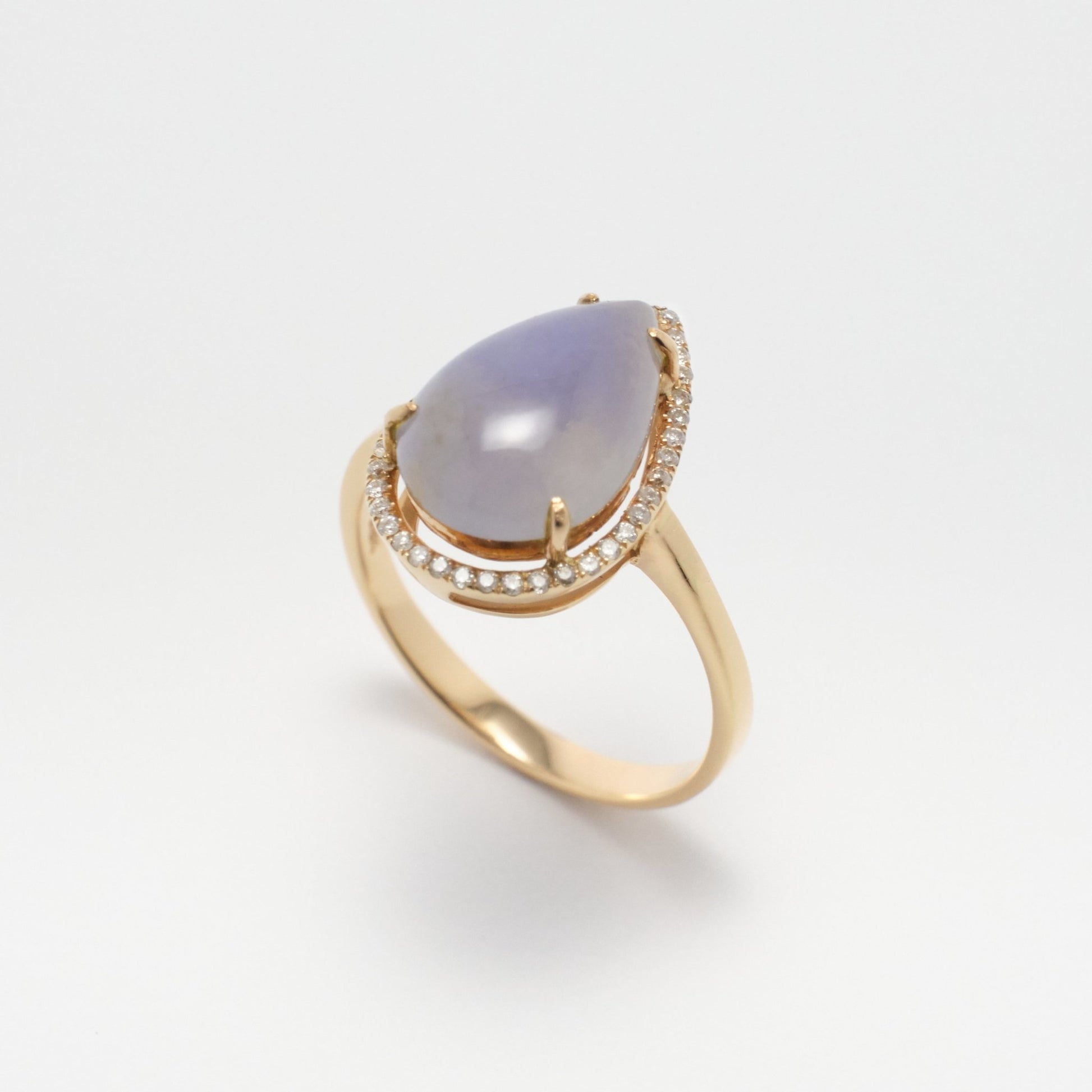 Ring - 18K玫瑰金緬甸紫羅蘭水滴形天然翡翠配鑽石戒指 - 雅玉珠寶