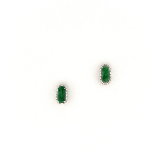 耳環 - 陽綠色馬鞍面天然翡翠配鑽石18K白色金耳環 - 雅玉珠寶
