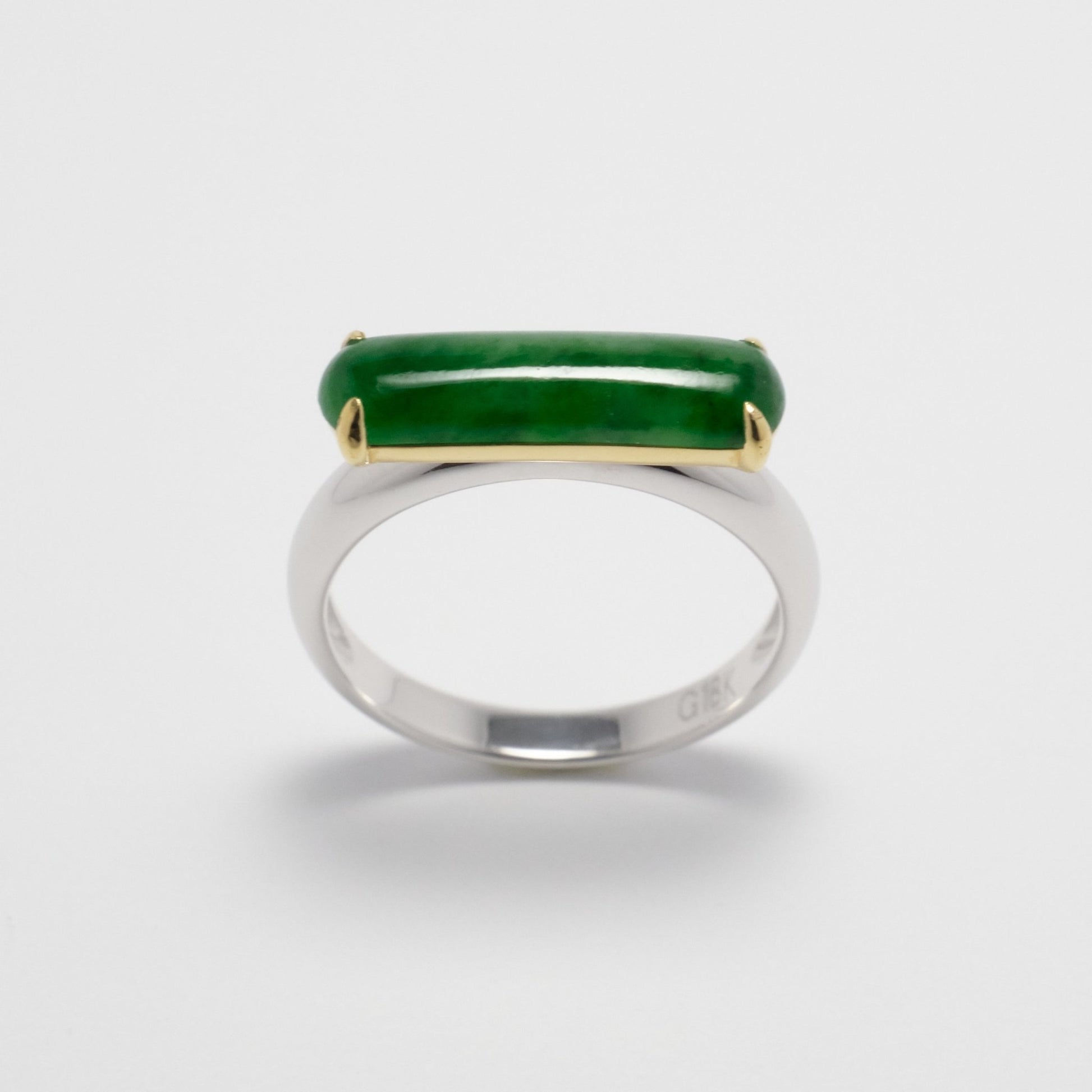 Ring - 18K緬甸老坑花青馬鞍形天然翡翠拼色戒指 - 雅玉珠寶