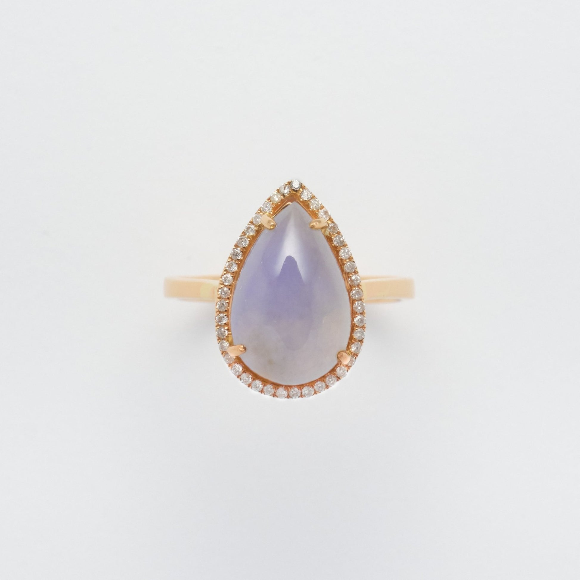 Ring - 18K玫瑰金緬甸紫羅蘭水滴形天然翡翠配鑽石戒指 - 雅玉珠寶