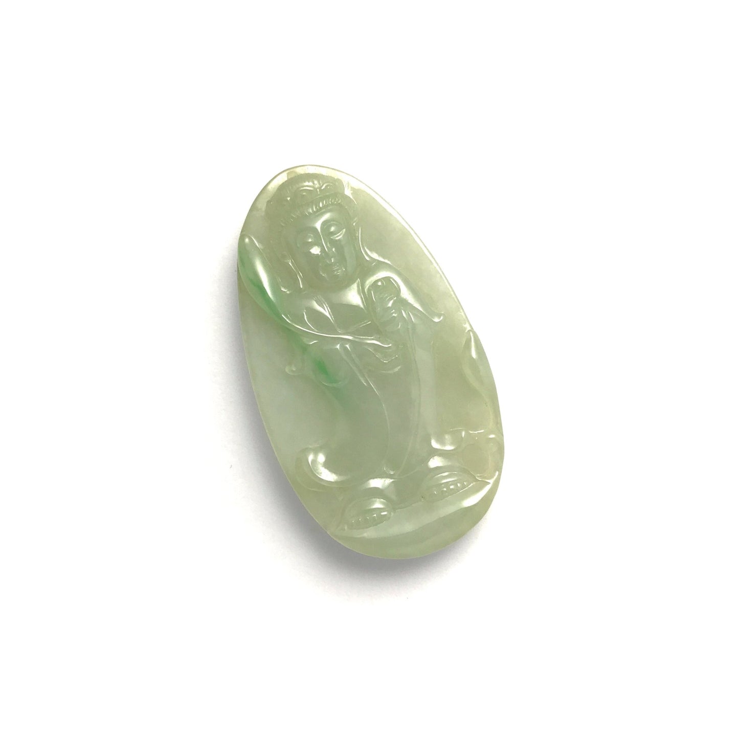 Pendant - 緬甸冰糯種帶彩觀音雕刻天然翡翠吊墜 - 雅玉珠寶