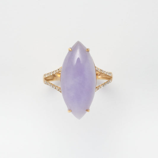 Ring - 18K玫瑰金緬甸紫羅蘭欖尖形天然翡翠配鑽石戒指 - 雅玉珠寶