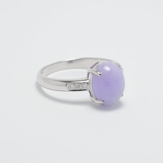 Ring - 18K白金緬甸紫羅蘭鵝蛋形天然翡翠配鑽石戒指 - 雅玉珠寶