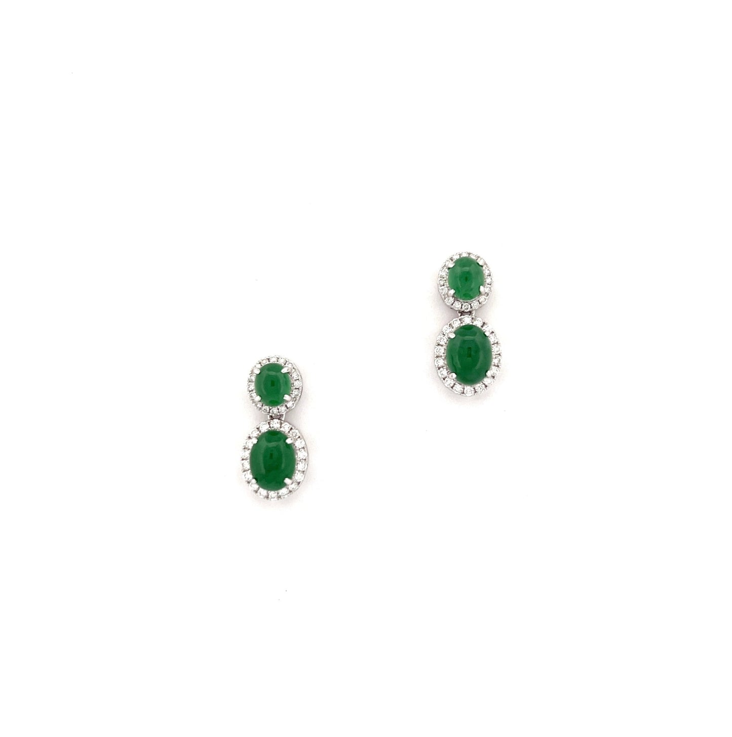 耳環 - 冰種陽綠鵝蛋形天然翡翠配鑽石18K白色金耳環 - 雅玉珠寶