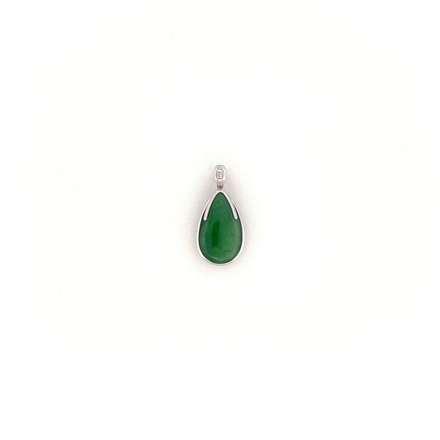 吊墜 - 冰種綠色水滴形天然翡翠配鑽石18K白金吊墜 - 雅玉珠寶