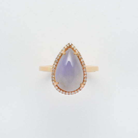 Ring - 18K玫瑰金緬甸紫羅蘭水滴形天然翡翠配鑽石戒指 - 雅玉珠寶