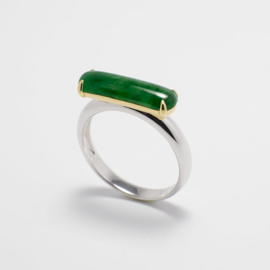 Ring - 18K緬甸老坑花青馬鞍形天然翡翠拼色戒指 - 雅玉珠寶