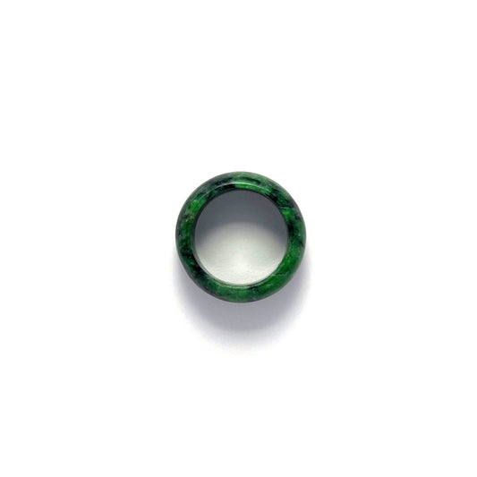Ring - 緬甸黑花青深綠圓福形天然翡翠戒指 - 雅玉珠寶